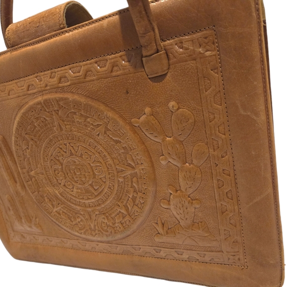 Vintage Mexican Hand Tooled Leather Purse Handbag Cowhide Western 1970s - Picture 7 of 15